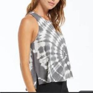 Z Supply Gray and White Tie-Dye Tank Top